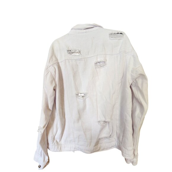 Mens White Distressed Denim Jacket XL By Manfinty - Picture 2 of 3